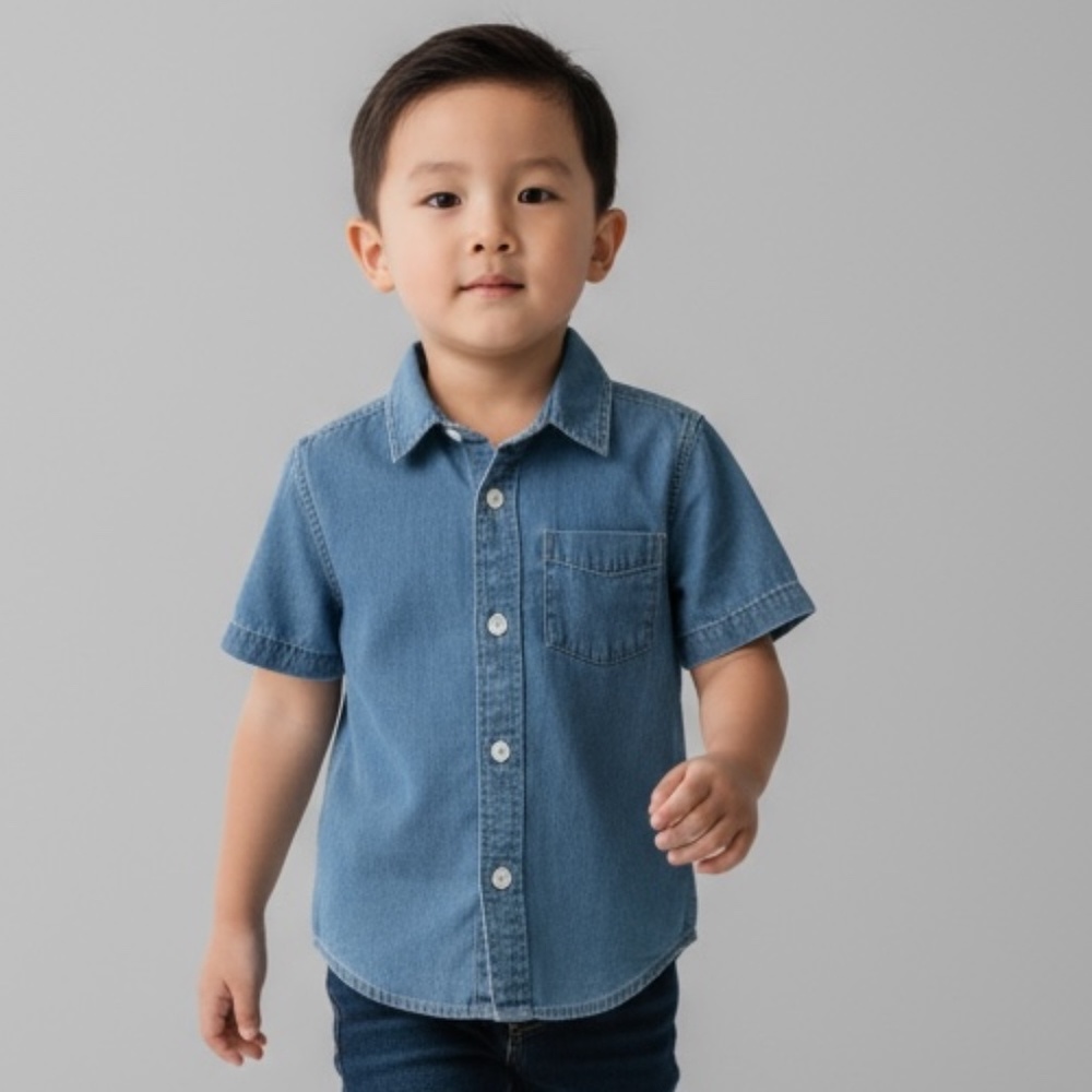 GAP KIDS・TODDLER BOYS MEDIUM WASH SHORT SLEEVE DENIM SHIRT - 5T